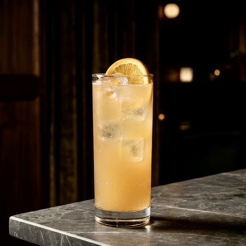 Refreshing non-alcoholic Cinderella cocktail in a highball glass with orange slice garnish