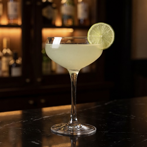 Classic Gimlet cocktail in a coupe glass with lime garnish